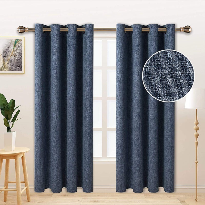 LORDTEX Linen Look Textured Blackout Curtains with Thermal Insulated Liner - Heavy Thick Grommet Window Drapes for Bedroom, 50 x 95 Inches, Blue, Set of 2 Panels - Image 2